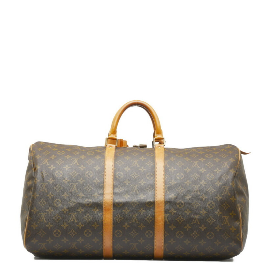 LOUIS VUITTON Monogram Keepall 55 Boston Bag M41424 Brown PVC Leather Ladies - Picture 3 of 10